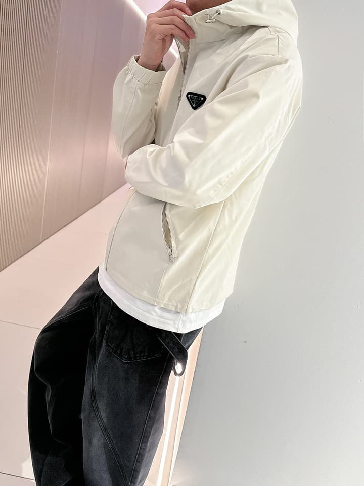 Prada Italian Fabric Jacket – 2025 New Collection in Cream Hooded Jacket