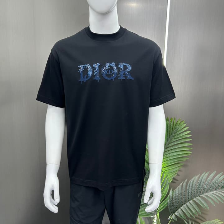 Dior 3D Logo High-Count Cotton T-Shirt – 2026SS in Black With Blue Graffiti Logo