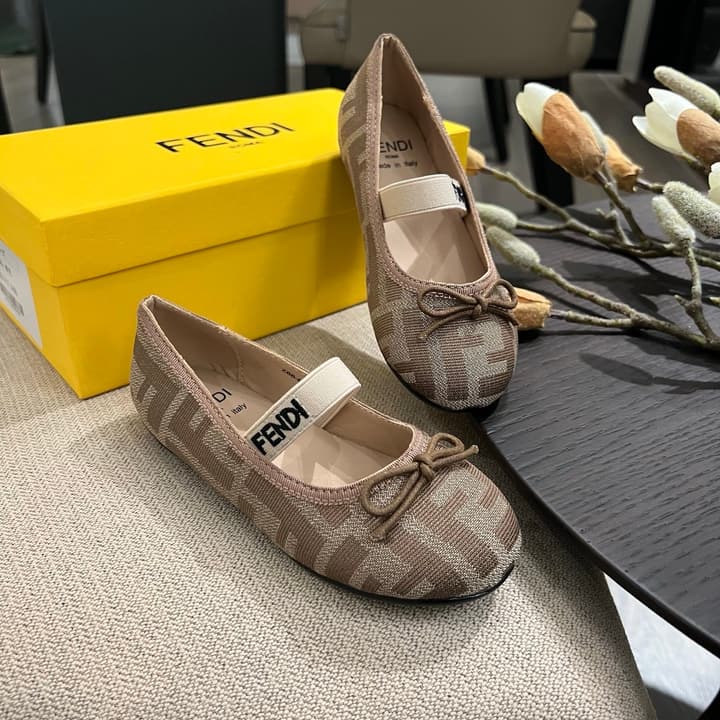Fendi Girl's Double F Ballerina Flats – Kids Collection – 24SS in Black Monogram