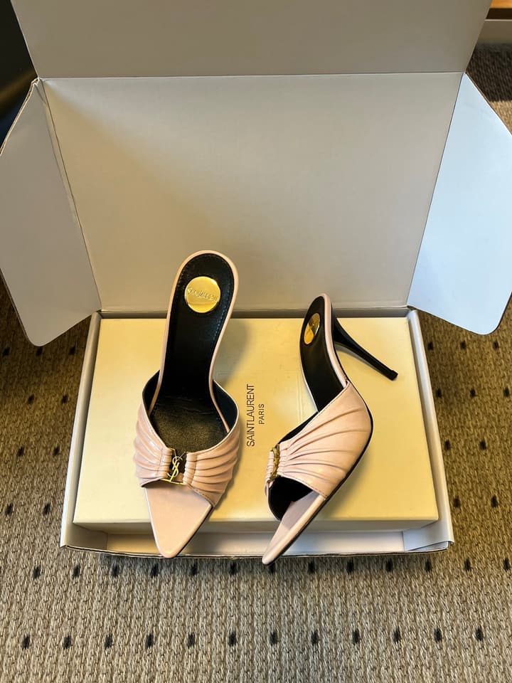 Saint Laurent Ruched Leather Mules – 26SS in Beige