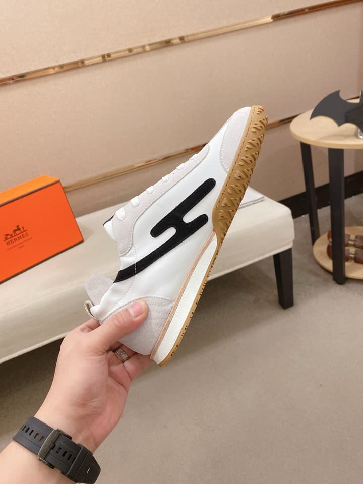 Hermès Suede and Goatskin H Detail Sneakers