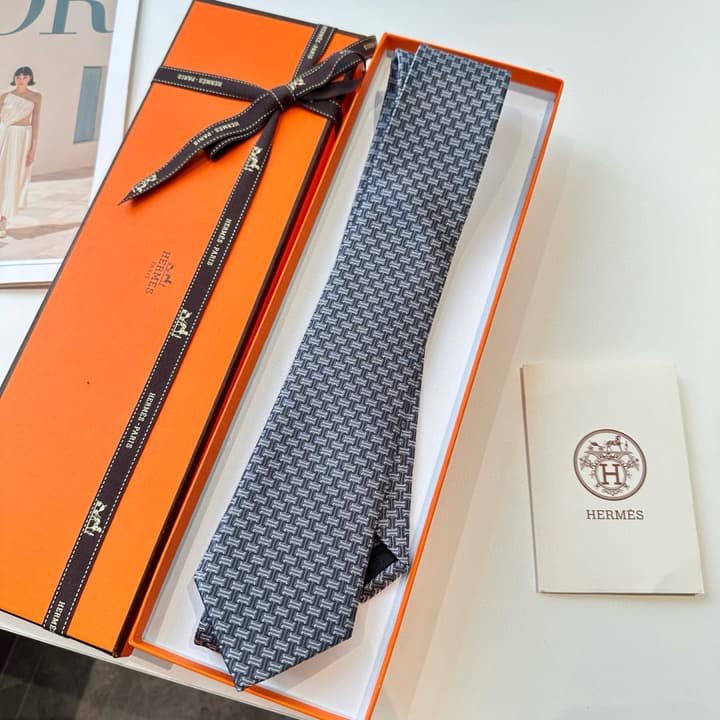 Hermès Philippe Mouquet Men's Tie in Cool Grey Patterned