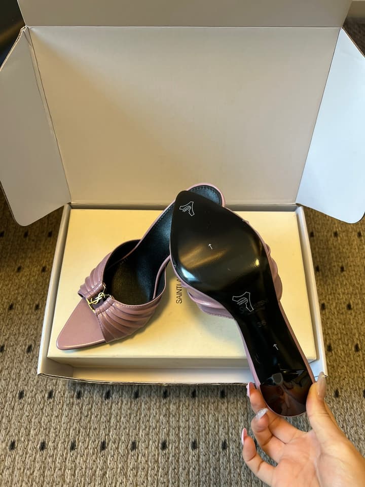 Saint Laurent Ruched Leather Mules – 26SS in Beige
