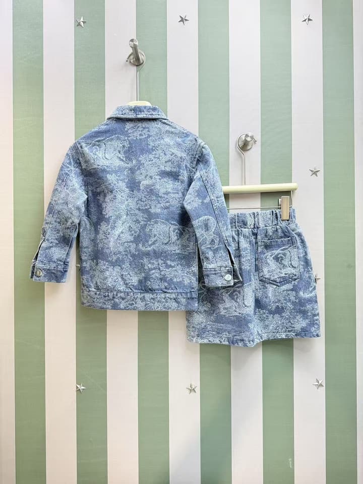 Dior Kids Printed Jacket and Skirt Set – 2025SS – Kids Collection in Blue Watercolor Print Set