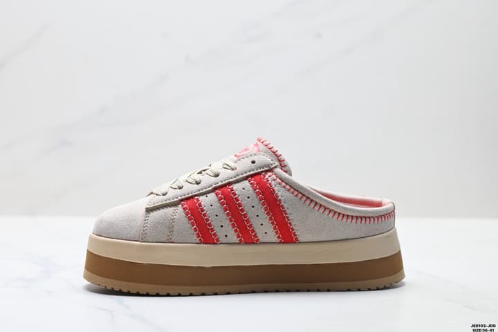 Adidas Originals Campus 00S WTR LO Padded Mules in Beige Suede With Red Stripes