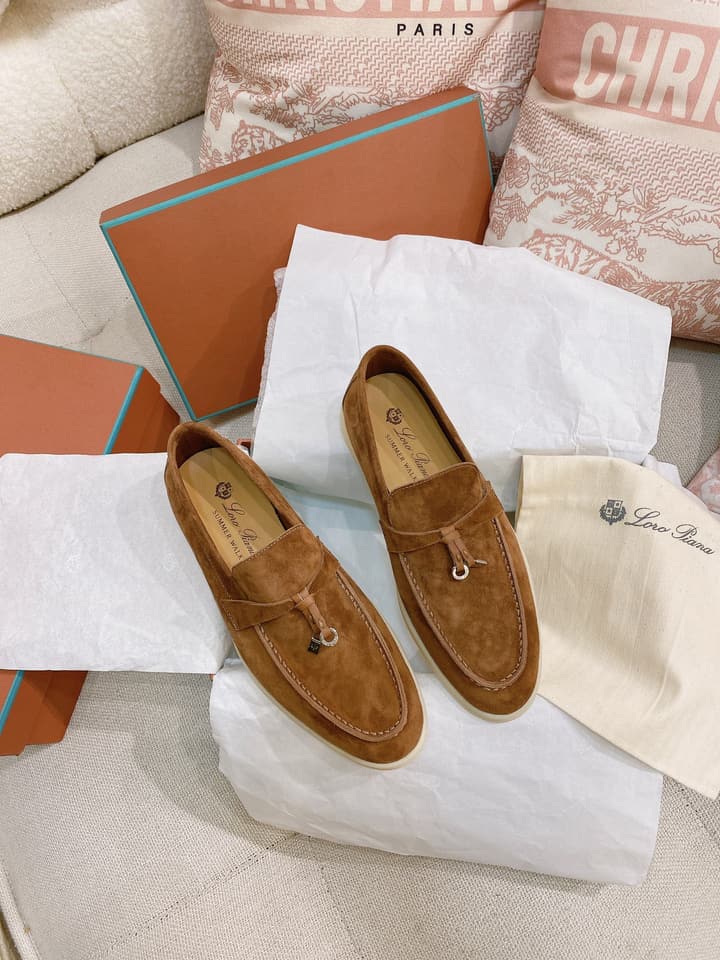 Loro Piana Glossy Cashmere Loafers in Blush Pink Suede