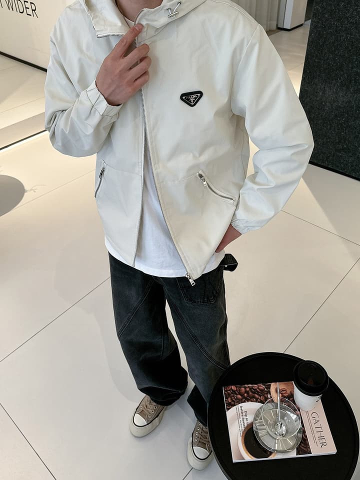 Prada Italian Fabric Jacket – 2025 New Collection in Cream Hooded Jacket