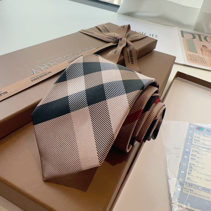 Burberry TB Monogram Silk Tie in Beige