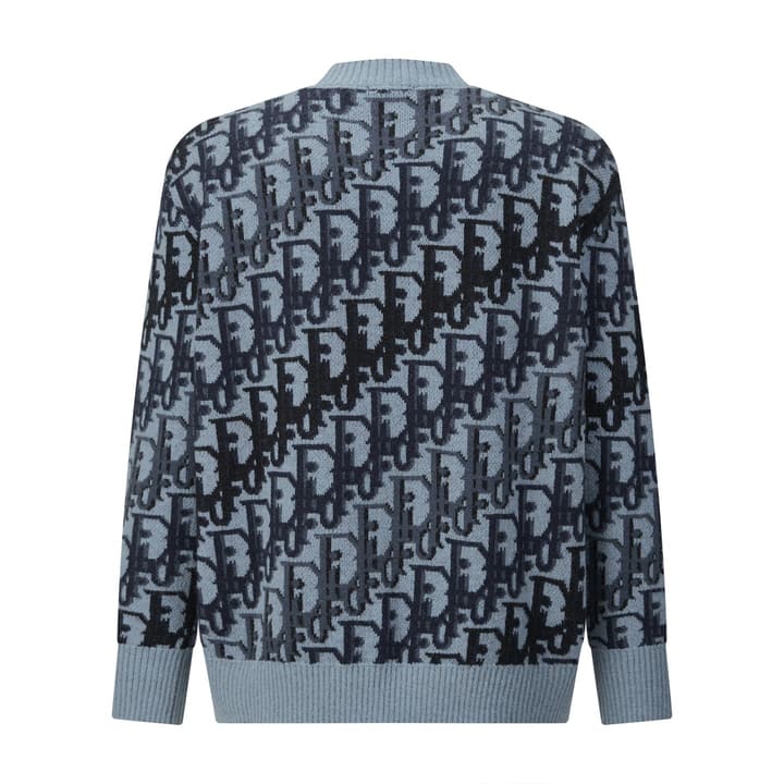 Dior Oblique Jacquard Wool Crewneck Sweater – 2026SS in Navy Oblique With Light Blue Trim