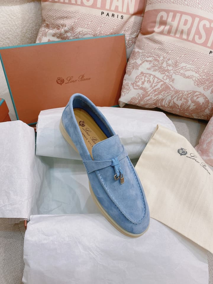 Loro Piana Glossy Cashmere Loafers in Blush Pink Suede