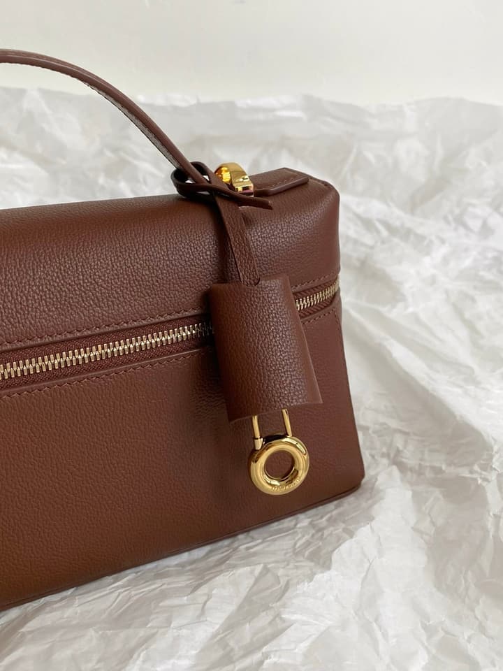 Loro Piana L23 Textured Shoulder Bag in Brown/Red