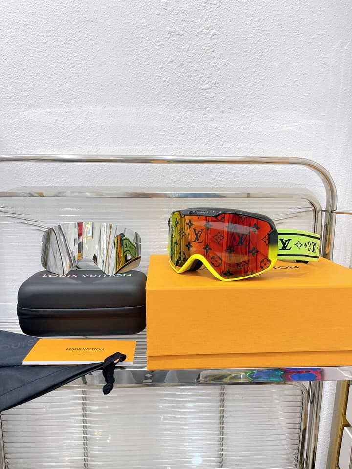 Louis Vuitton Ski Goggles in Blue Iridescent Lens With Red Frame