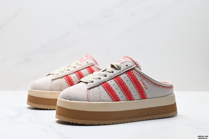 Adidas Originals Campus 00S WTR LO Padded Mules in Beige Suede With Red Stripes