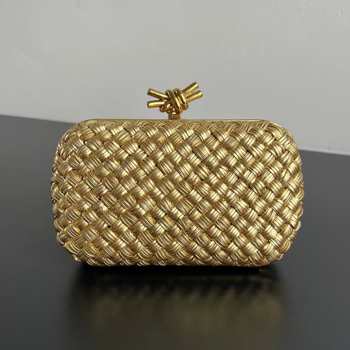 Bottega Veneta Knot Evening Clutch Bag in Gold