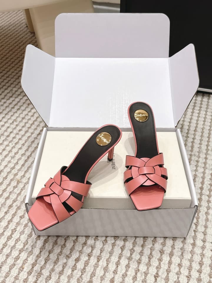 Saint Laurent Melody Square-Toe Heeled Sandals – 2026 Spring/Summer Collection in Beige Patent