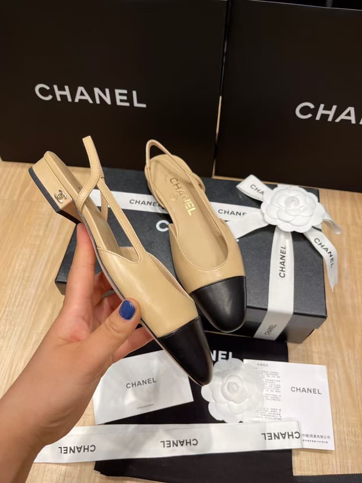Chanel Classic Slingback Heels in Black Polished Finish