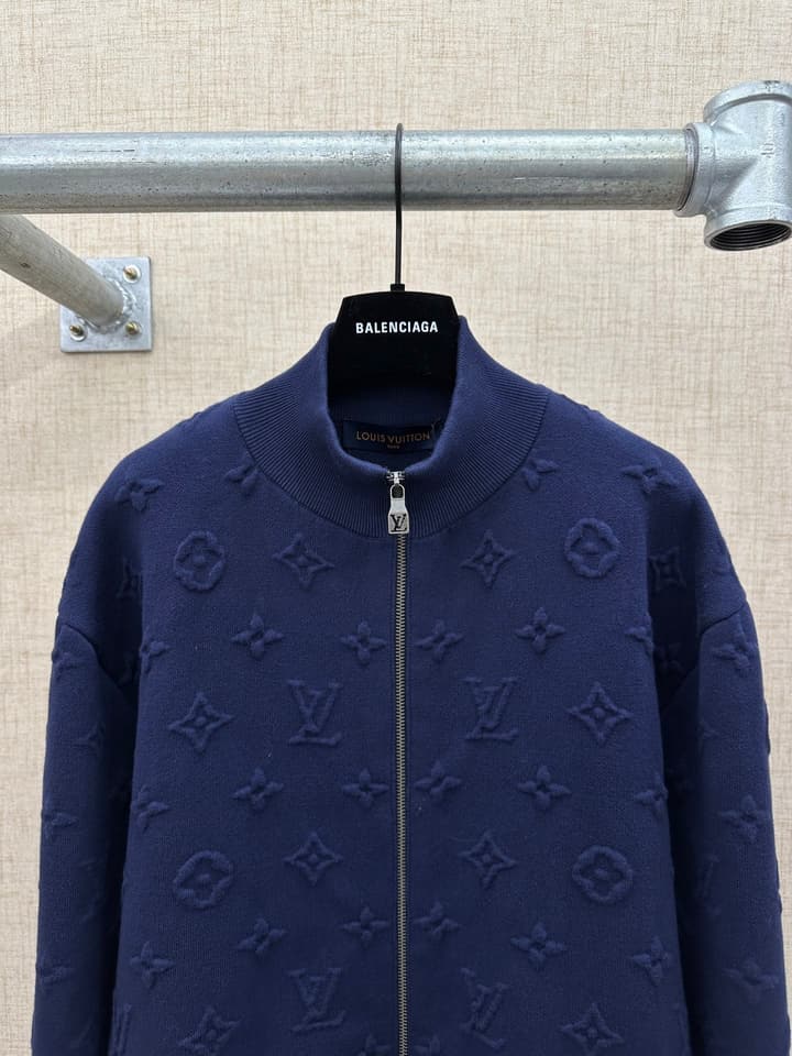 Louis Vuitton Monogram Embossed Zip-Up Sweatshirt – SS26 in Deep Blue Monogram Zip Jacket