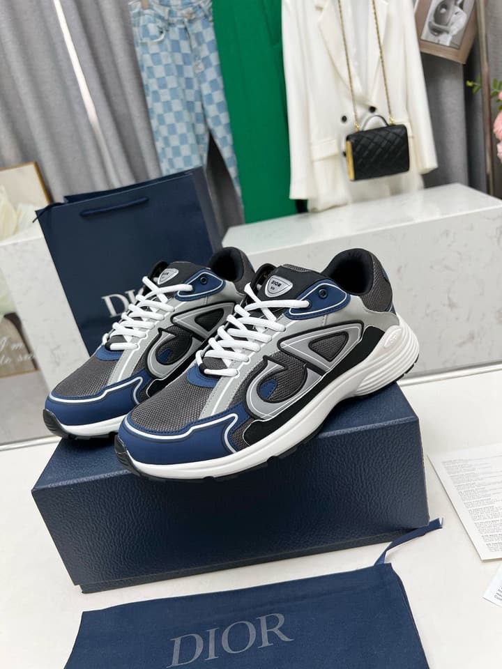 Dior B30 Unisex Mesh and Leather Sneakers in Navy Blue And Grey