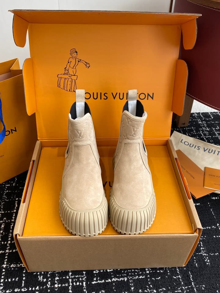 Louis Vuitton Runway Slip-On Ankle Boots – New Collection in Beige