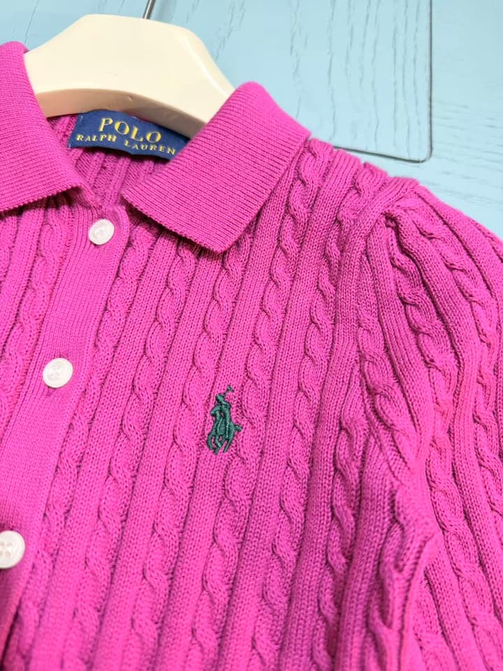 Ralph Lauren Girls' Knit Cardigan and Skirt Set – 2025SS in Fuchsia Pink Set