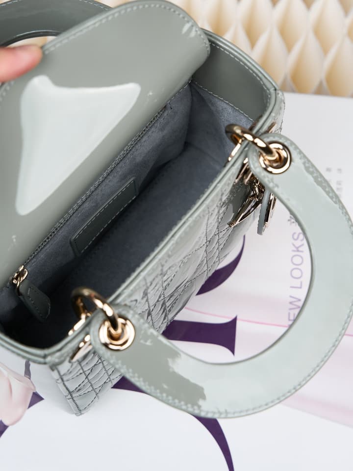 Dior Lady Dior Mini Patent Crossbody Bag in Cherry Red Patent