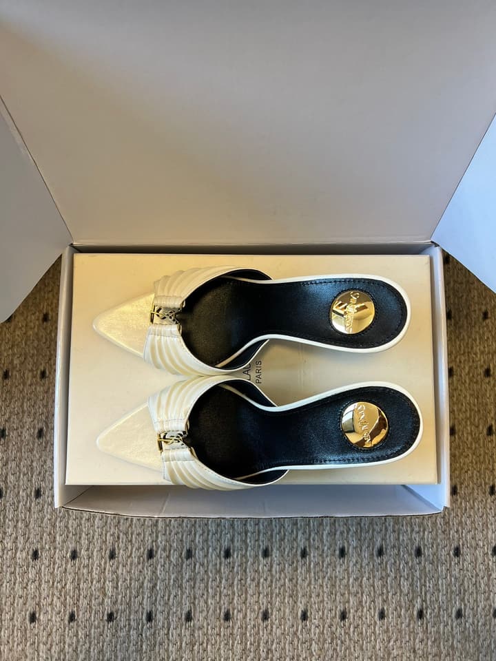 Saint Laurent Ruched Leather Mules – 26SS in Beige