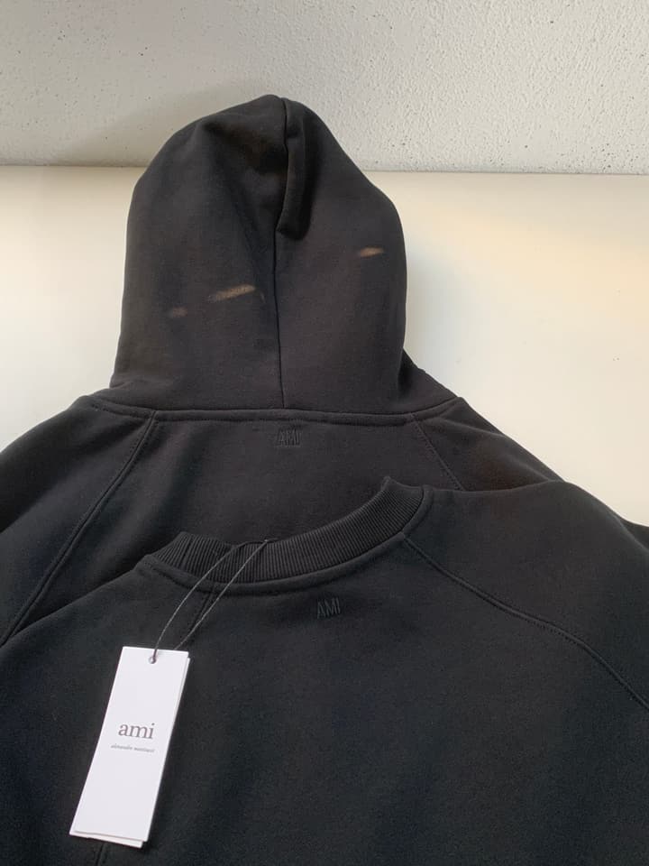 AMI Paris Heart Logo Embroidered Hoodie – 25SS in Black Crewneck
