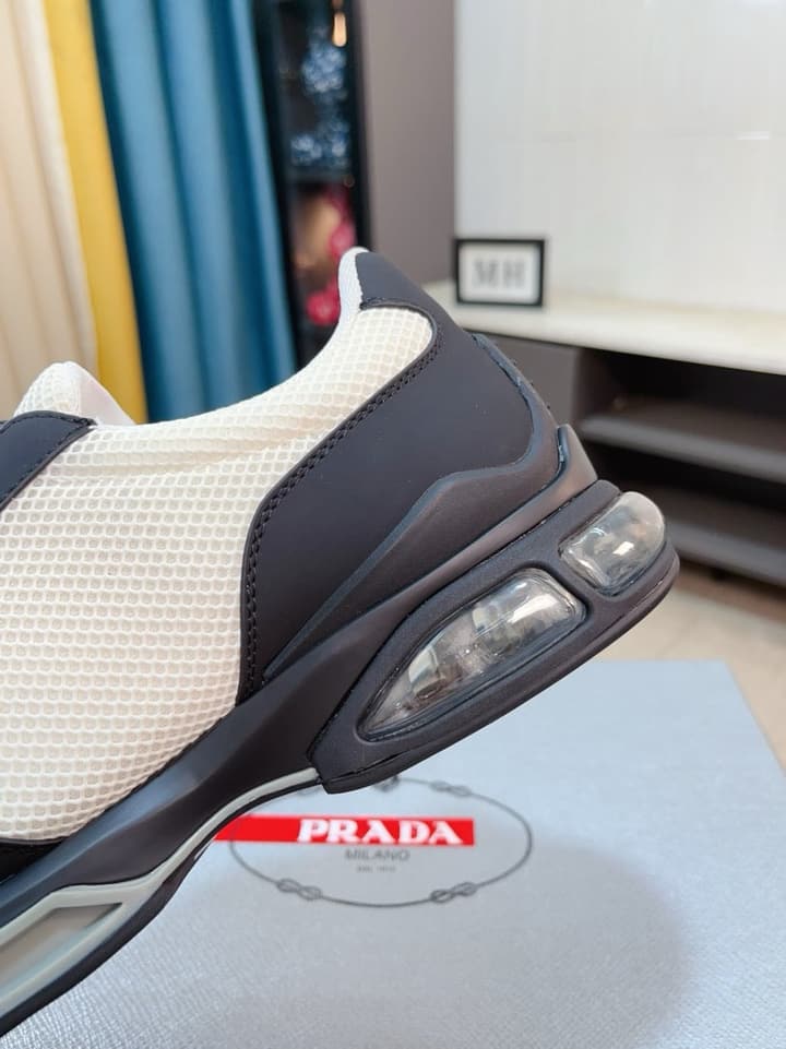 Prada Men's Air Cushion Sneakers in Cream And Black Panel