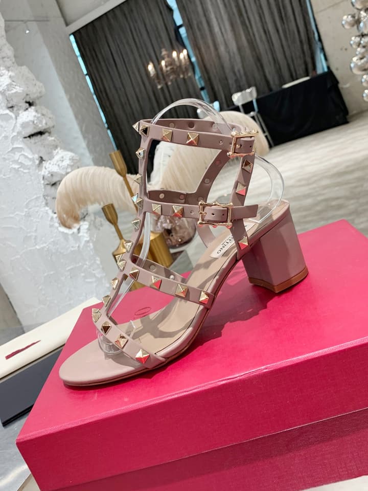 Valentino Studded Classic Block Heel Sandals in Black With Black Studs 6.5cm Heel