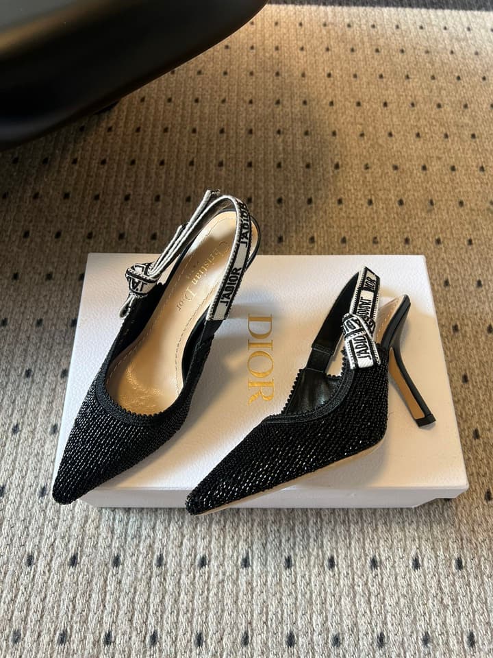 Dior J'Adior Dior Or Embroidered Slingback Heels in Black Smooth