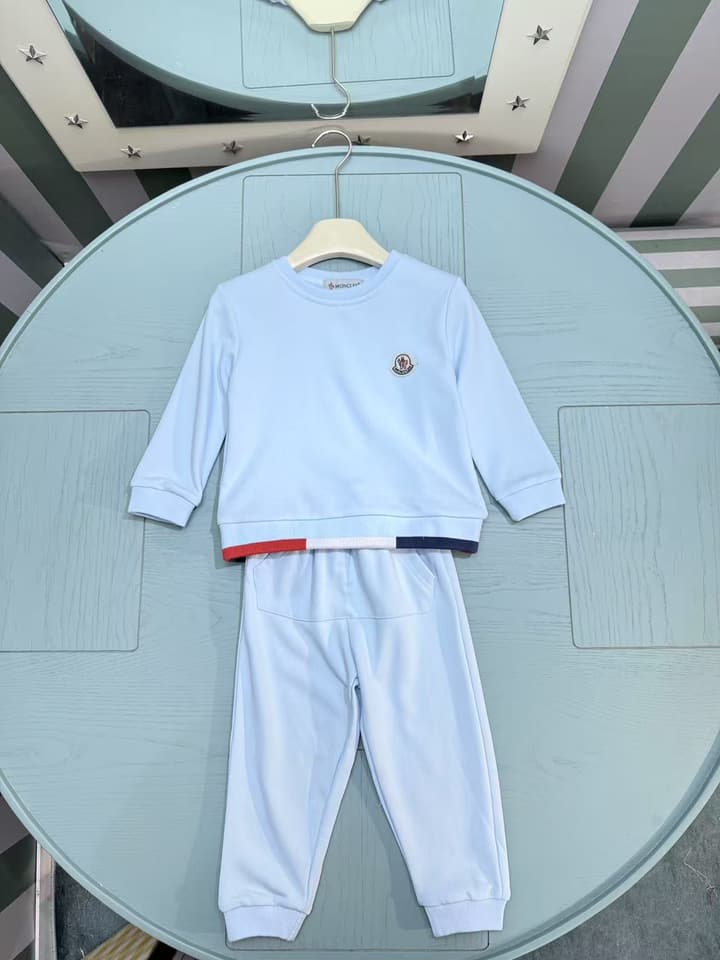 Moncler Baby Sweatshirt and Pants Set – Kids Collection – 2025SS in Light Blue With Tricolor Trim