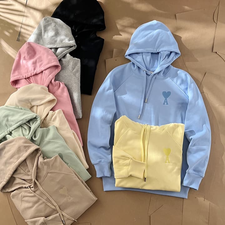 Ami Paris Ami de Coeur Macaron Zip Hoodie in Pastel Pink