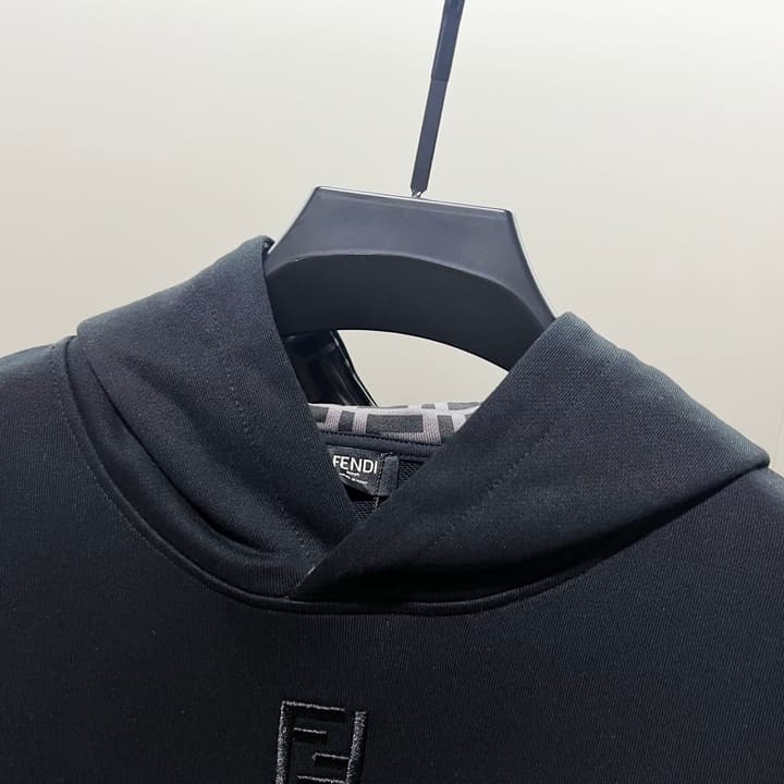 Fendi FF Patch Logo Cotton Hoodie in Black Hooded Sweatshirt