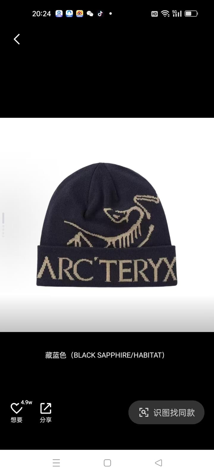 Arc'teryx Printed Knit Beanie – Unisex Style in Black With Gold Logo