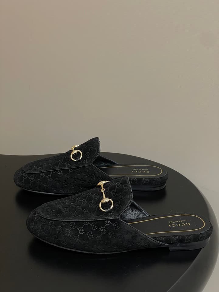 Gucci Princetown Double G Suede Mules – 2025 Fall Collection in Black Suede With Silver Hardware