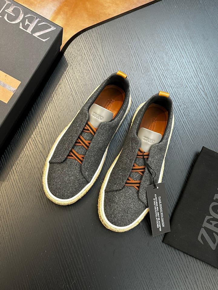 Zegna Triple Stitch Low-Top Sneakers in Dark Charcoal