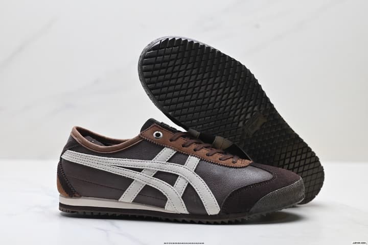 Onitsuka Tiger MEXICO 66 DELUXE Sneakers – NIPPON MADE Series in Dark Brown With Beige Stripes