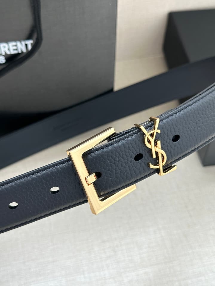 Saint Laurent Monogram Embossed Leather Narrow Belt