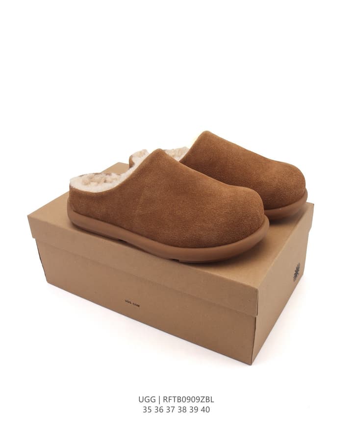 UGG Sheepskin-Lined Winter Slippers in Chestnut Brown Suede