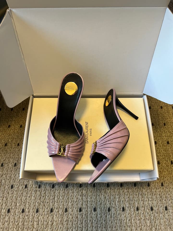 Saint Laurent Ruched Leather Mules – 26SS in Beige