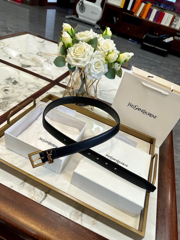 Saint Laurent Classic Leather Belt – 2.5cm in Black Leather With Gold Buckle