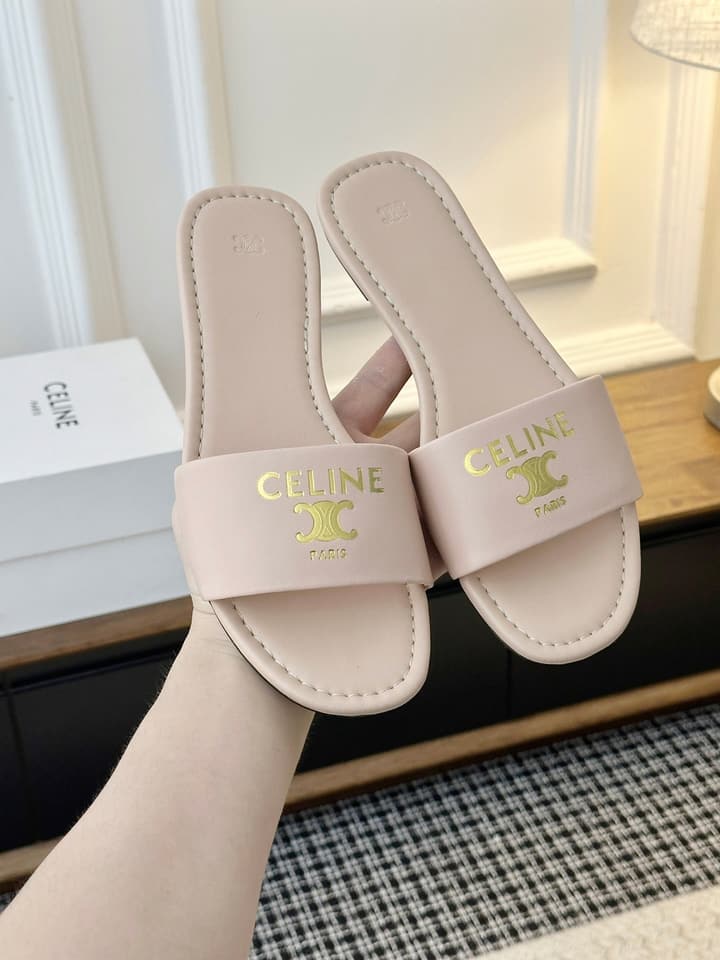 Celine Minimalist Triomphe Flat Sandals – Summer Collection in White