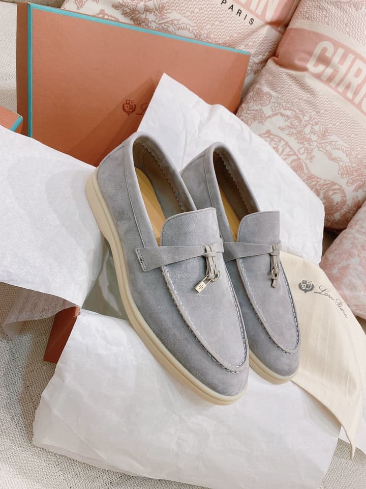 Loro Piana Glossy Cashmere Loafers in Blush Pink Suede