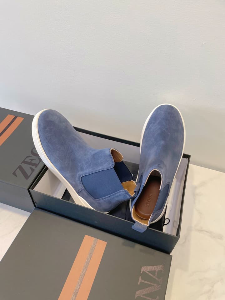 Zegna COUTURE Triple Stitch Leather Sneakers in Black Suede With Dark Sole