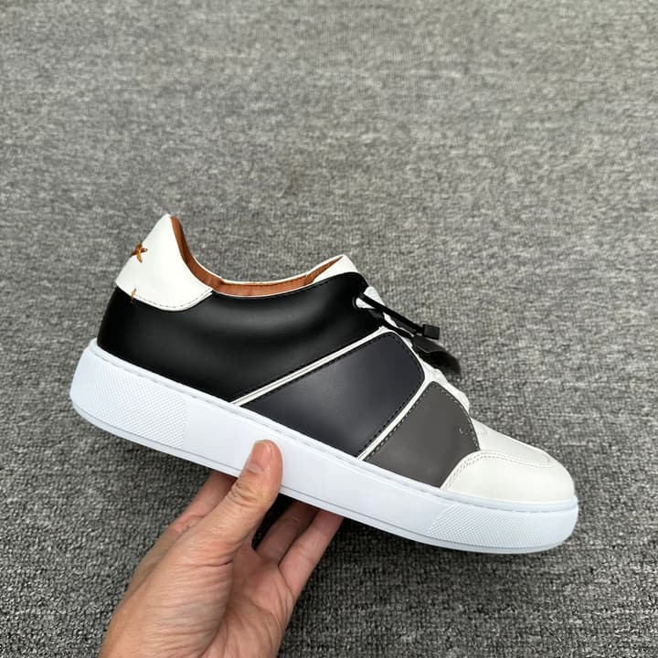 Zegna Tiziano Smooth Leather Gradient Patchwork Low-Top Sneakers in White Black Gray Gradient