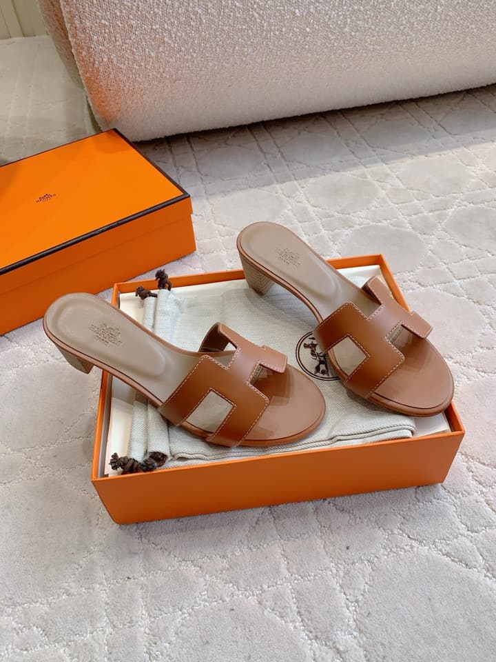Hermès H-Heeled Sandals in Tan