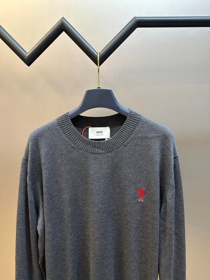 AMI Paris Heart Embroidery Merino Sweater in Classic Black