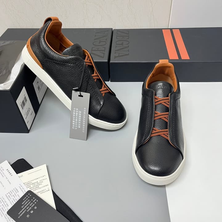 Zegna SECONDSKIN Triple Stitch™ Casual Sneakers in Monochromatic Black
