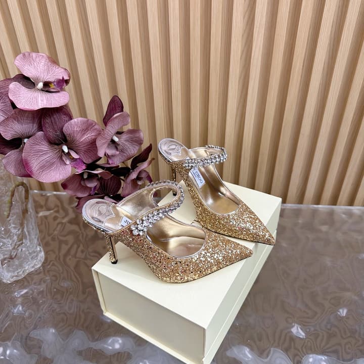 Jimmy Choo Sequined Evening Heels – 2025SS in Nude Shimmer