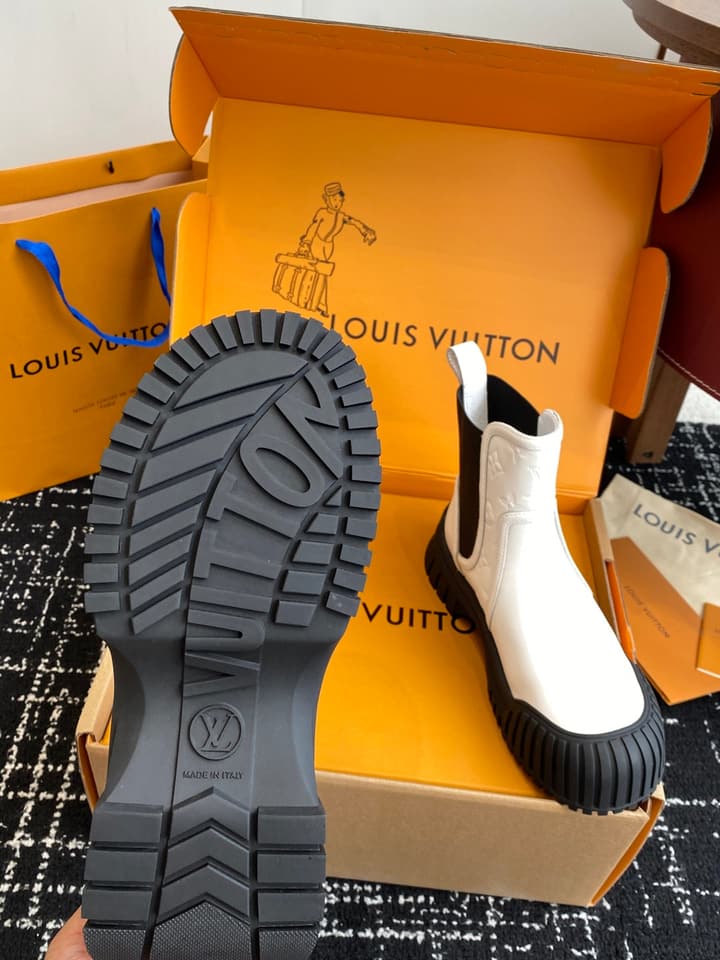 Louis Vuitton Runway Slip-On Ankle Boots – New Collection in Beige
